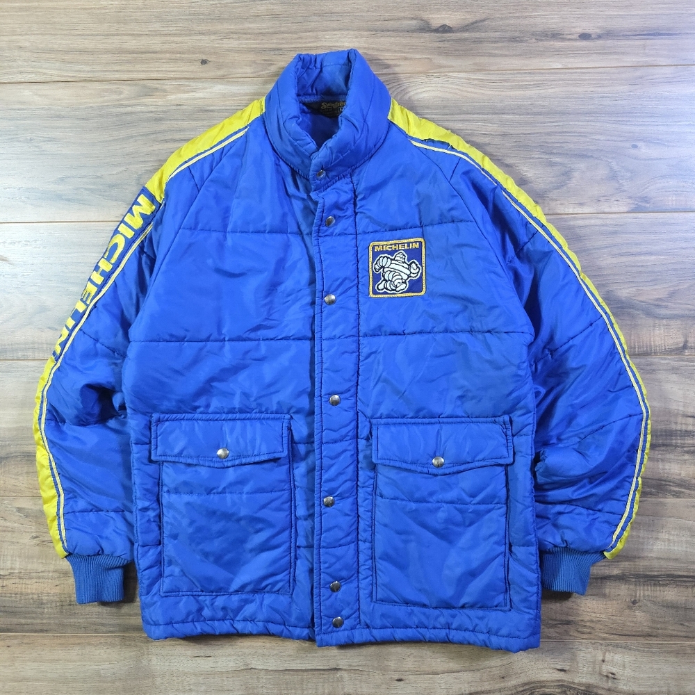 Swingster Michelin Puffer Jacket Vintage 80s Blue Racing Padded Medium M